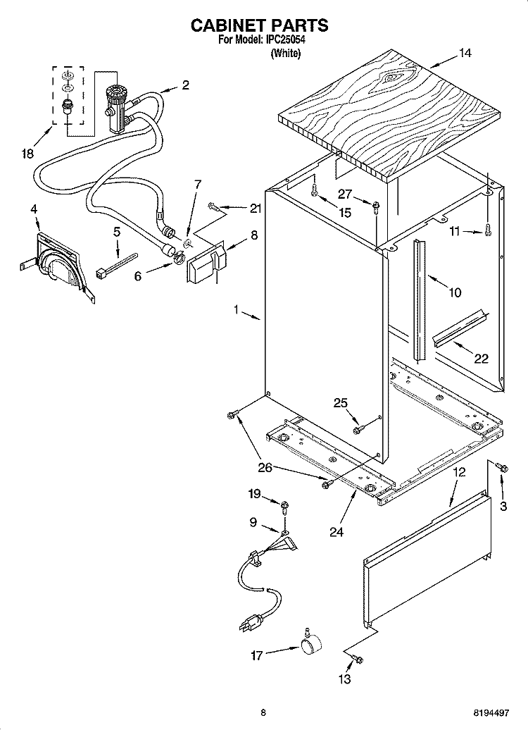 CABINET PARTS, OPTIONAL PARTS (NOT INCLUDED) Diagram and Parts List for IPC25054  Inglis Dishwasher