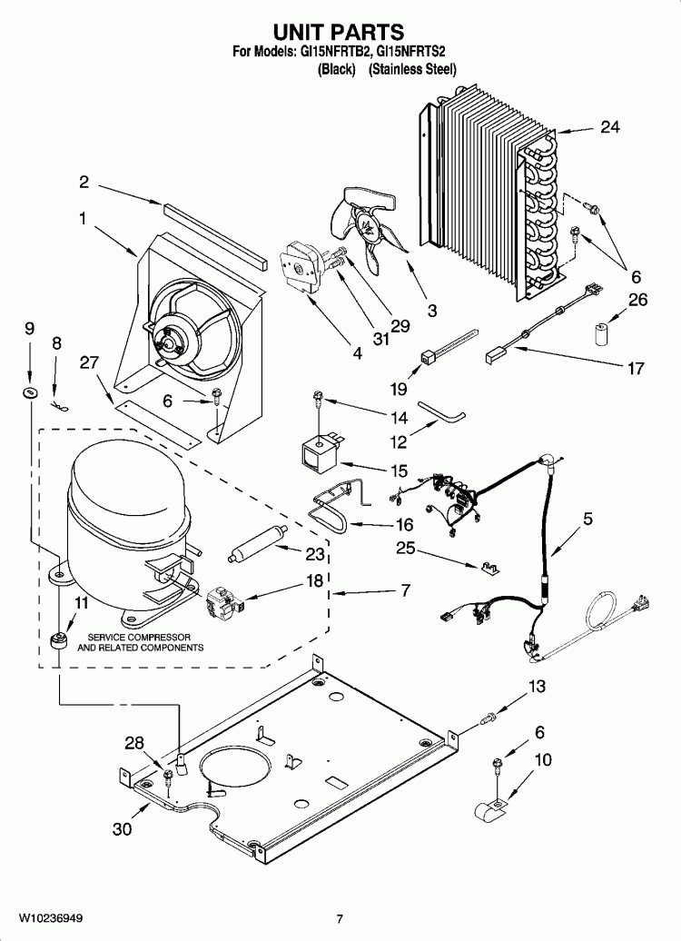 UNIT PARTS, OPTIONAL PARTS (NOT INCLUDED) Diagram and Parts List for GI15NFRTB2  Whirlpool Ice Maker
