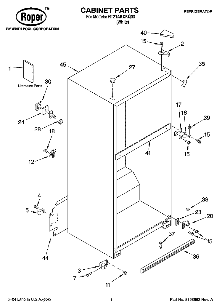CABINET PARTS Diagram and Parts List for RT21AKXKQ03  Roper Refrigerator