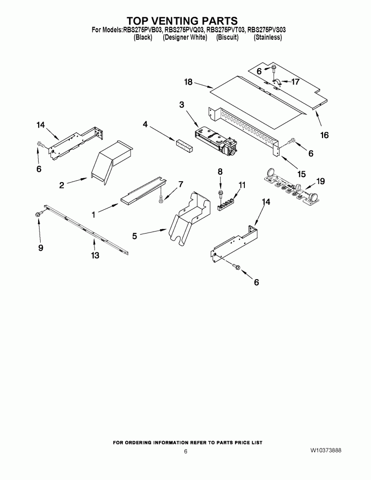 TOP VENTING PARTS Diagram and Parts List for RBS275PVQ03  Whirlpool Wall Oven
