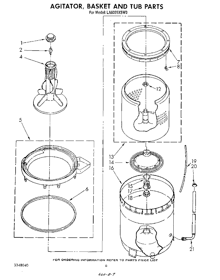 AGITATOR, BASKET AND TUB Diagram and Parts List for LA6055XSW0  Whirlpool Washer