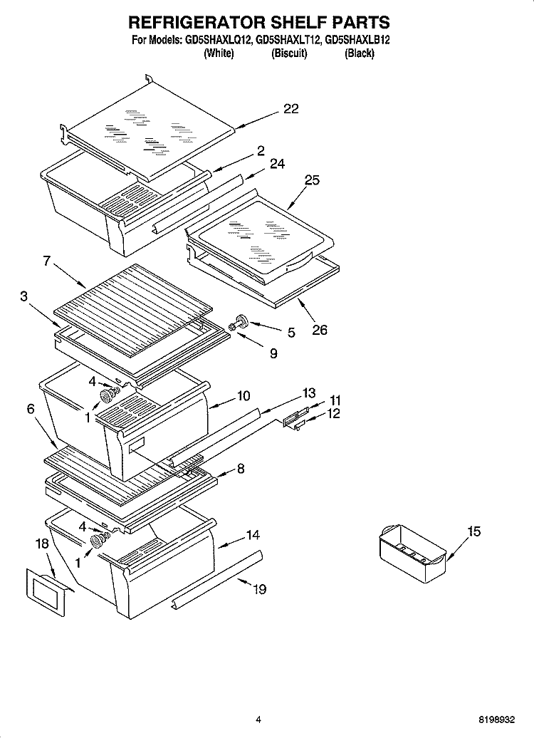 REFRIGERATOR SHELF PARTS Diagram and Parts List for GD5SHAXLT12  Whirlpool Refrigerator