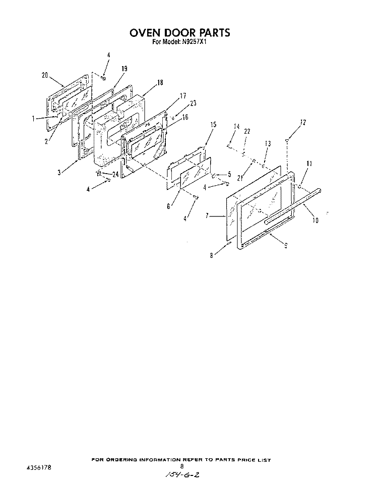 OVEN DOOR Diagram and Parts List for N9257L1  Roper Range