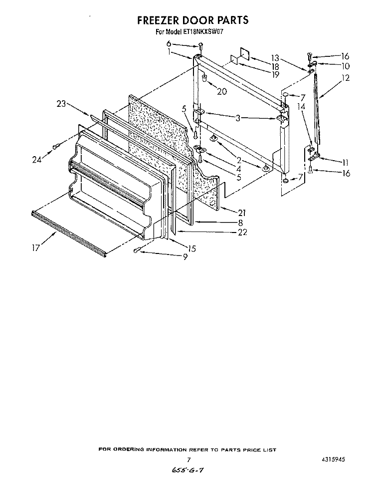 FREEZER DOOR Diagram and Parts List for ET18NKXSW07  Whirlpool Refrigerator