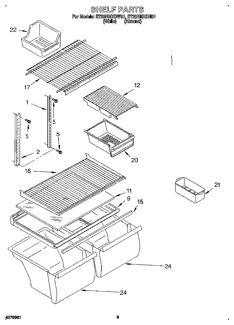 SHELF Diagram and Parts List for ET20NMXDW01  Whirlpool Refrigerator
