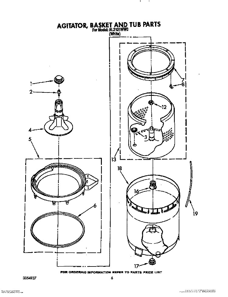 AGITATOR, BASKET AND TUB Diagram and Parts List for AL2121WW0  Whirlpool Washer