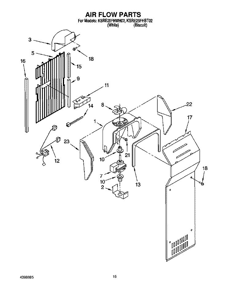 AIR FLOW Diagram and Parts List for KSRE25FHWH02  KitchenAid Refrigerator