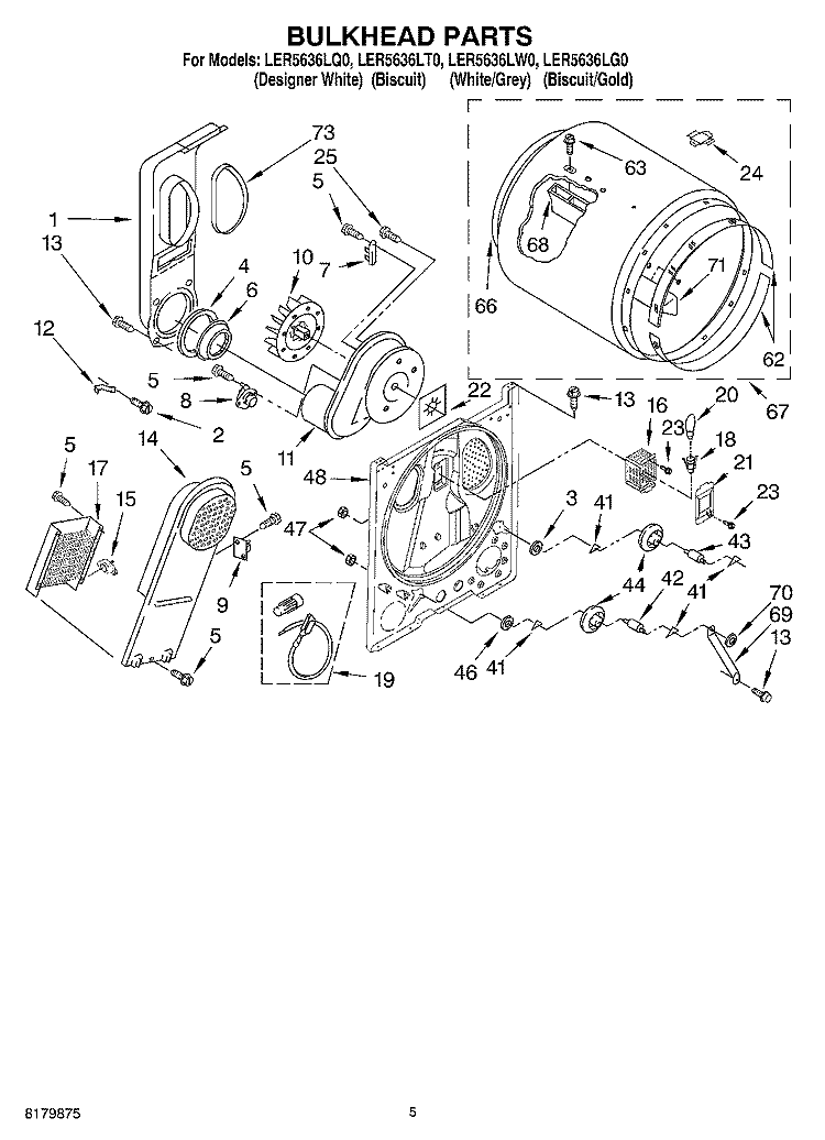 SECTION Diagram and Parts List for LER5634LW0  Whirlpool Dryer