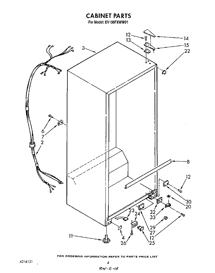 CABINET Diagram and Parts List for EV190FXWN01  Whirlpool Freezer