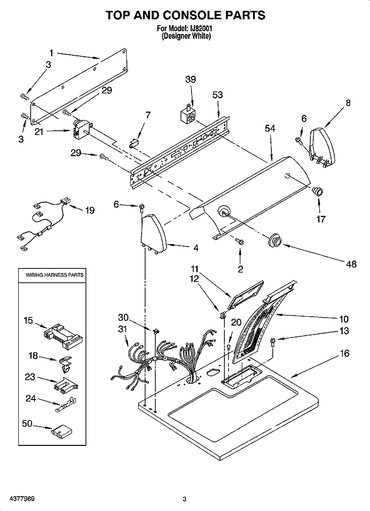 TOP AND CONSOLE PARTS Diagram and Parts List for IJ82001  Inglis Dryer