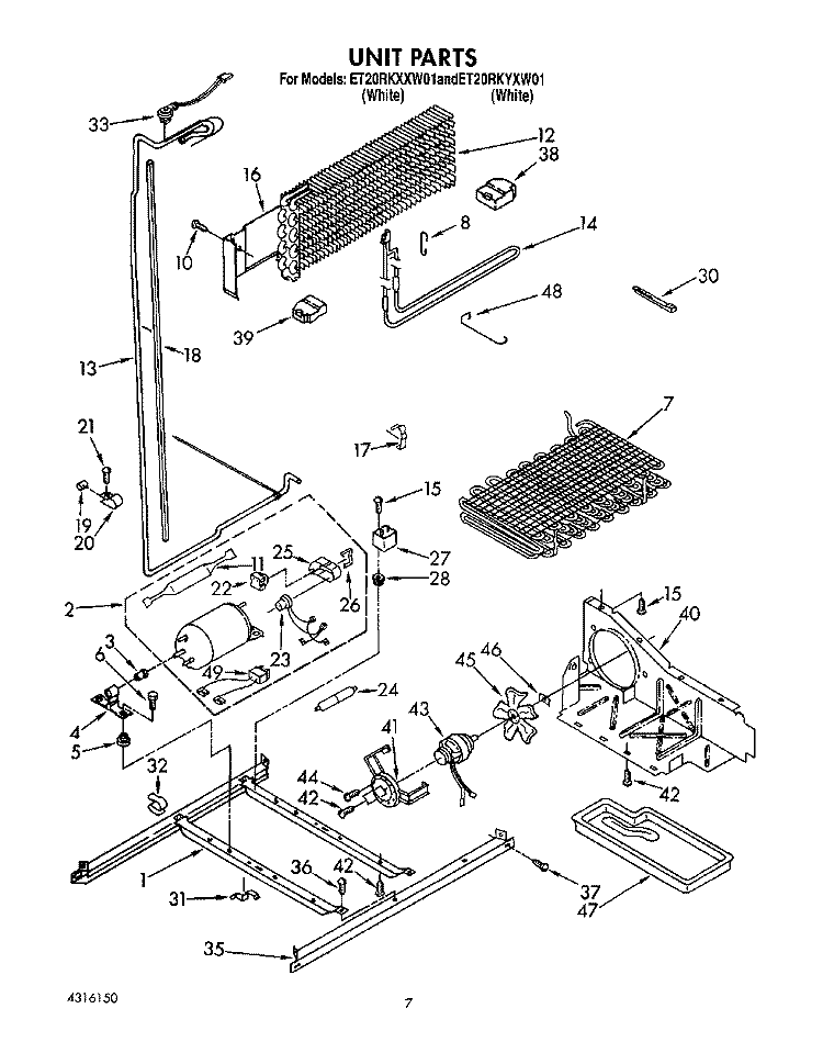 UNIT Diagram and Parts List for ET20RKXXW01  Whirlpool Refrigerator