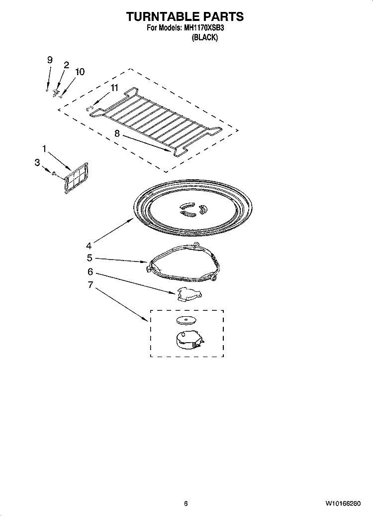 TURNTABLE PARTS Diagram and Parts List for MH1170XSB3  Whirlpool Microwave