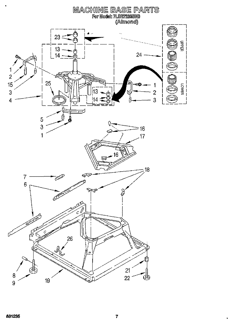 MACHINE BASE Diagram and Parts List for 7LSR7233BN0  Whirlpool Washer