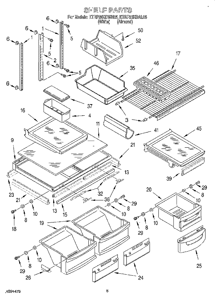 SHELF Diagram and Parts List for KTRP20KDWH05  KitchenAid Refrigerator