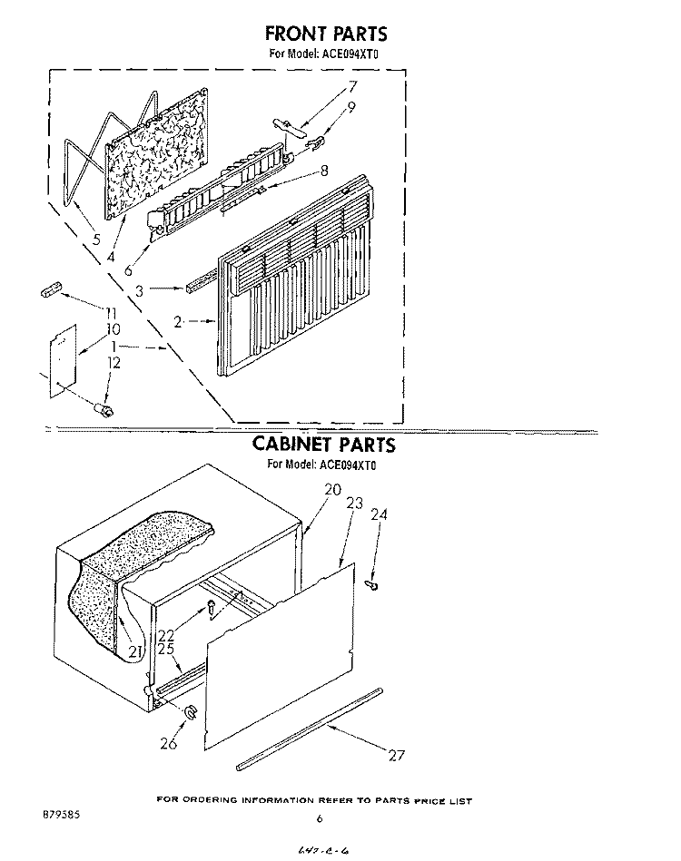 FRONT, CABINET Diagram and Parts List for ACE094XT0  Whirlpool Air Conditioner