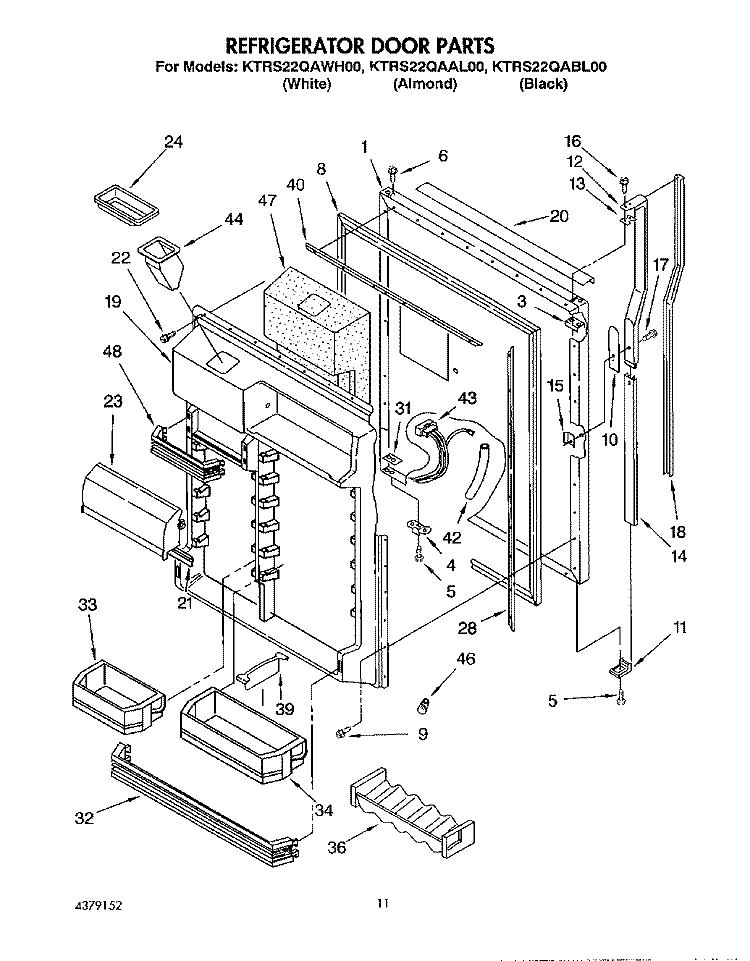 REFRIGERATOR DOOR Diagram and Parts List for KTRS22QAWH00  KitchenAid Refrigerator
