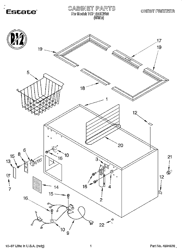 SECTION Diagram and Parts List for TCF1510EW03  Whirlpool Freezer