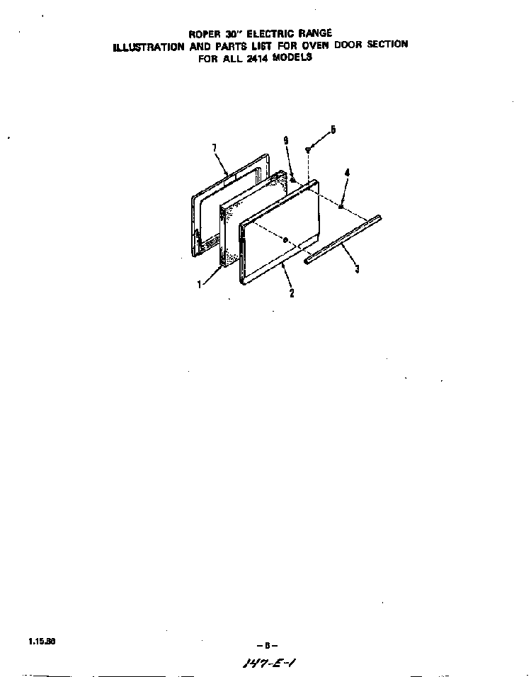 Oven Door Diagram and Parts List for 2424*1A  Roper Range