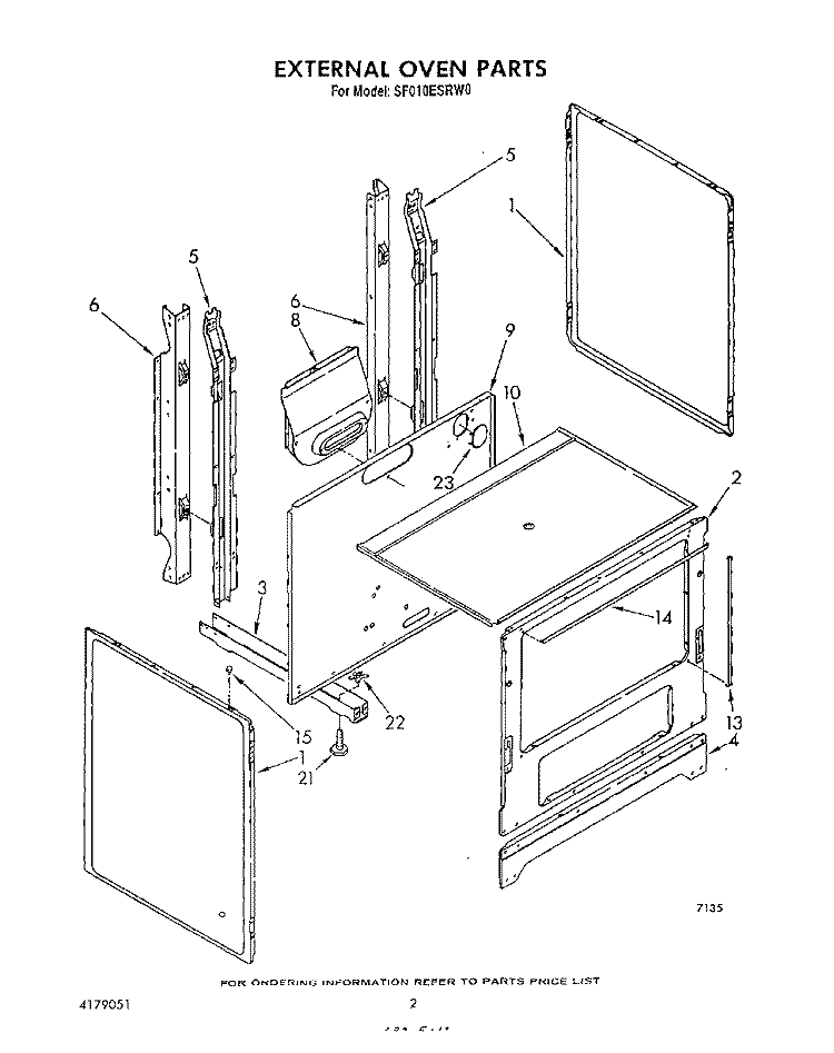EXTERNAL OVEN Diagram and Parts List for SF010ESRW0  Whirlpool Range