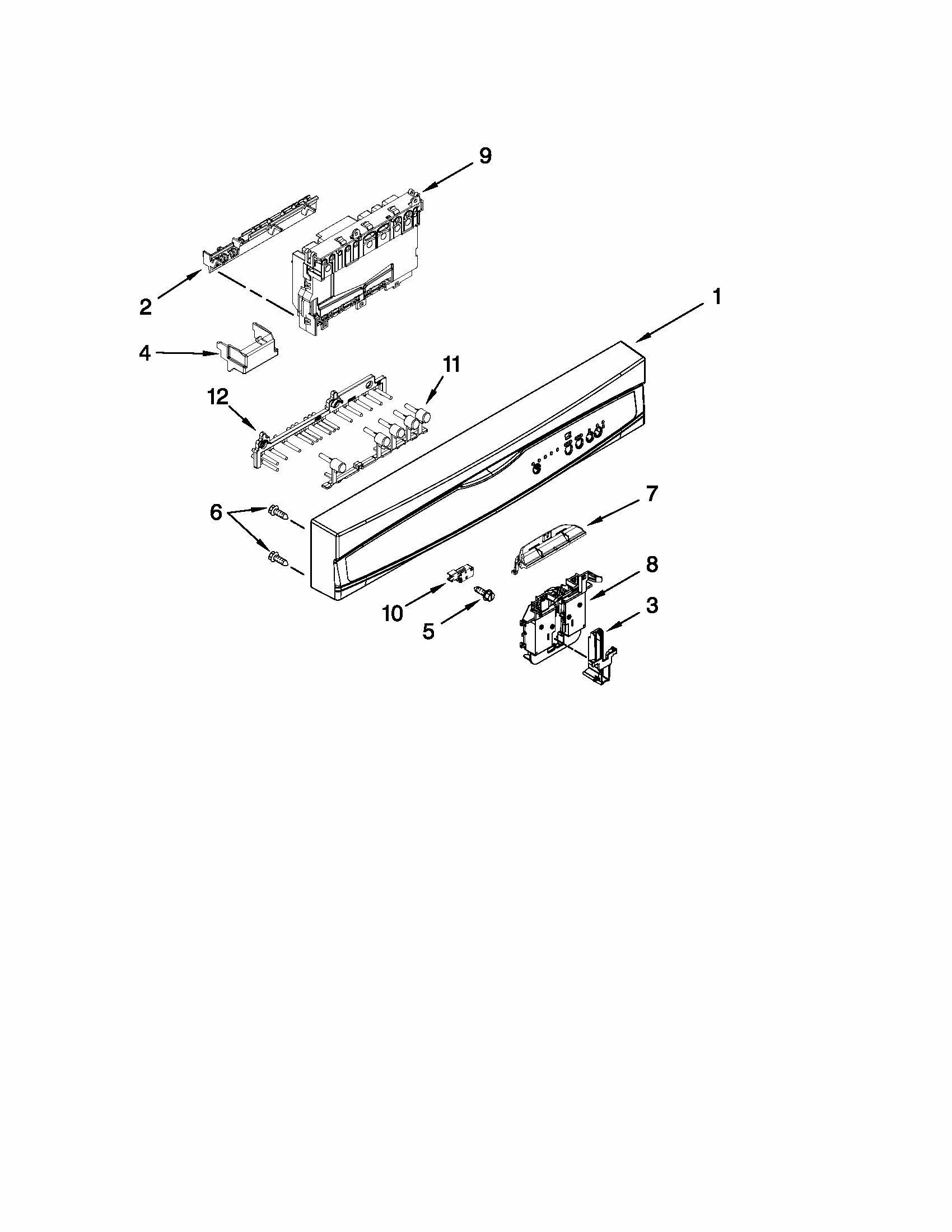 Control Panel And Latch Parts Diagram and Parts List for 66515112K210  Kenmore Dishwasher