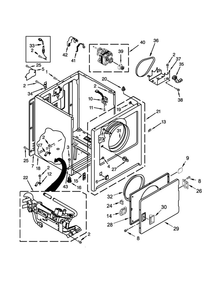 Cabinet Parts Diagram and Parts List for 11075202310  Kenmore Dryer