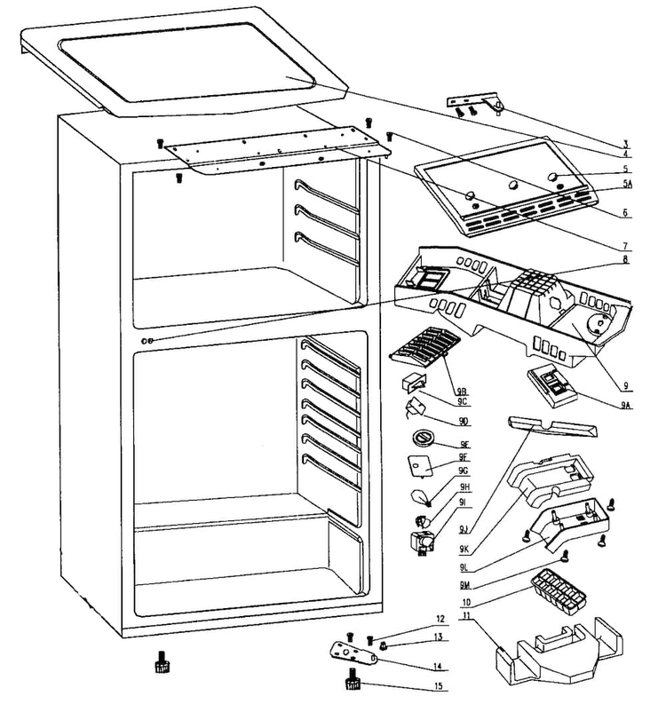 Cabinet Assy Diagram and Parts List for 46162402010  Kenmore Refrigerator
