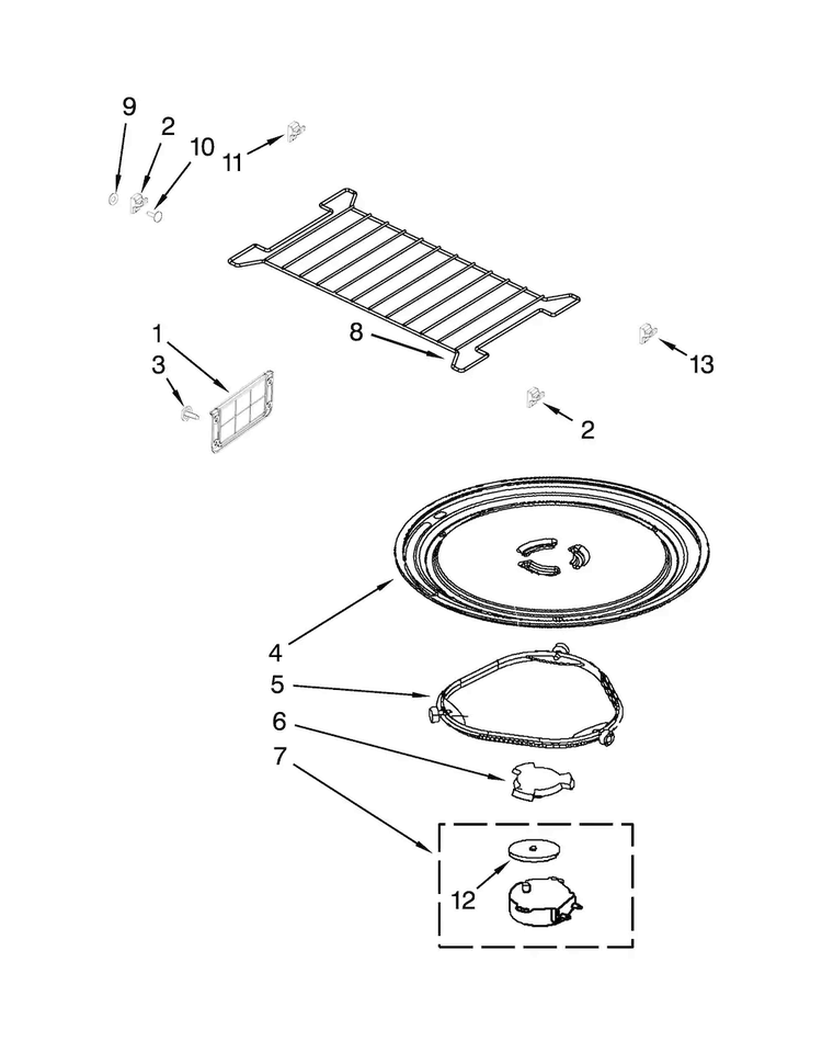 Turntable Parts Diagram and Parts List for WMH32519CB0  Whirlpool Microwave