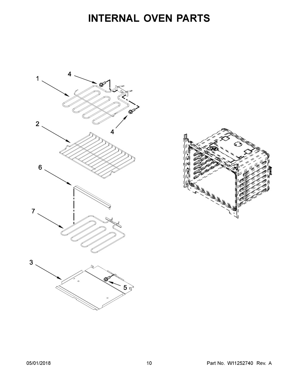 Internal Oven Parts Diagram and Parts List for WOD51EC0AB06  Whirlpool Wall Oven