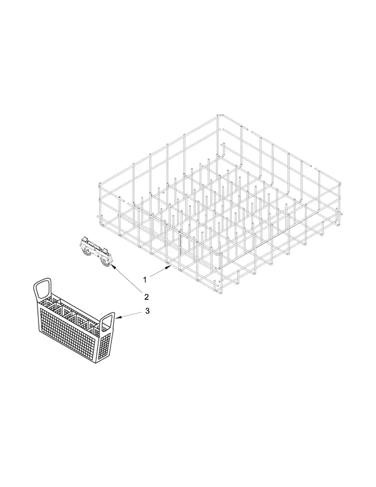 Lower Rack Parts Diagram and Parts List for WDF310PAAS4  Whirlpool Dishwasher