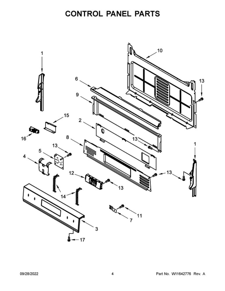 Control Panel Parts Diagram and Parts List for WFG525S0JW5  Whirlpool Range