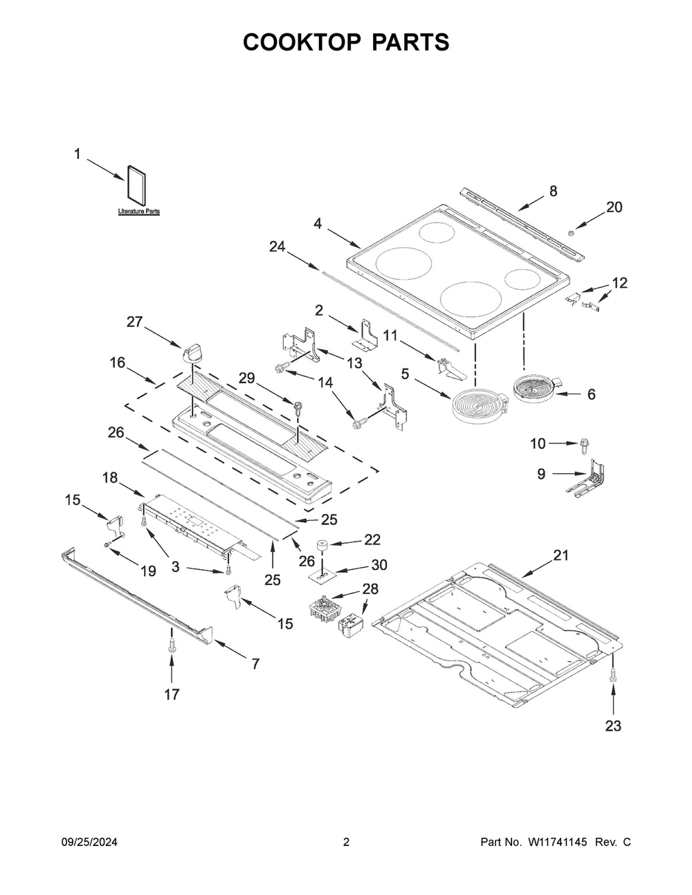 02 - Cooktop Parts Diagram and Parts List for YWEE515S0LB3  Whirlpool Range