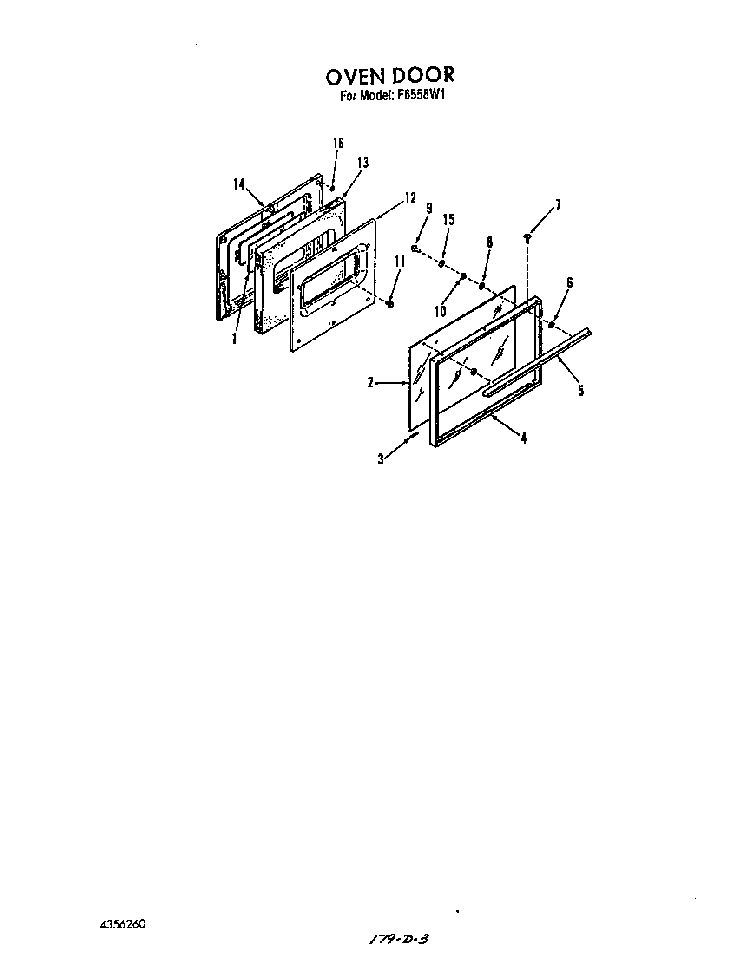 Oven Door Diagram and Parts List for F6558*1  Roper Range