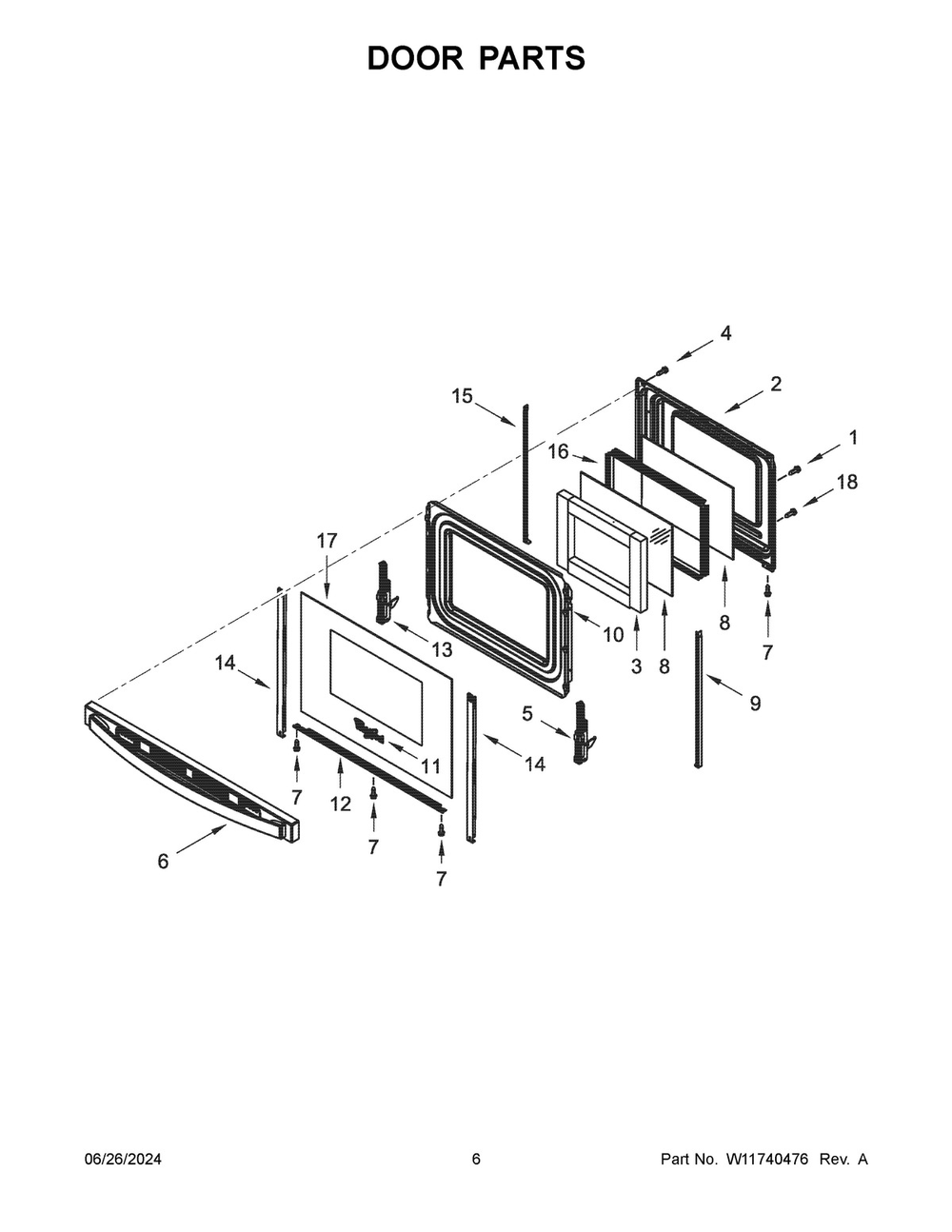 04 - Door Parts Diagram and Parts List for WEC310S0LW3  Whirlpool Range