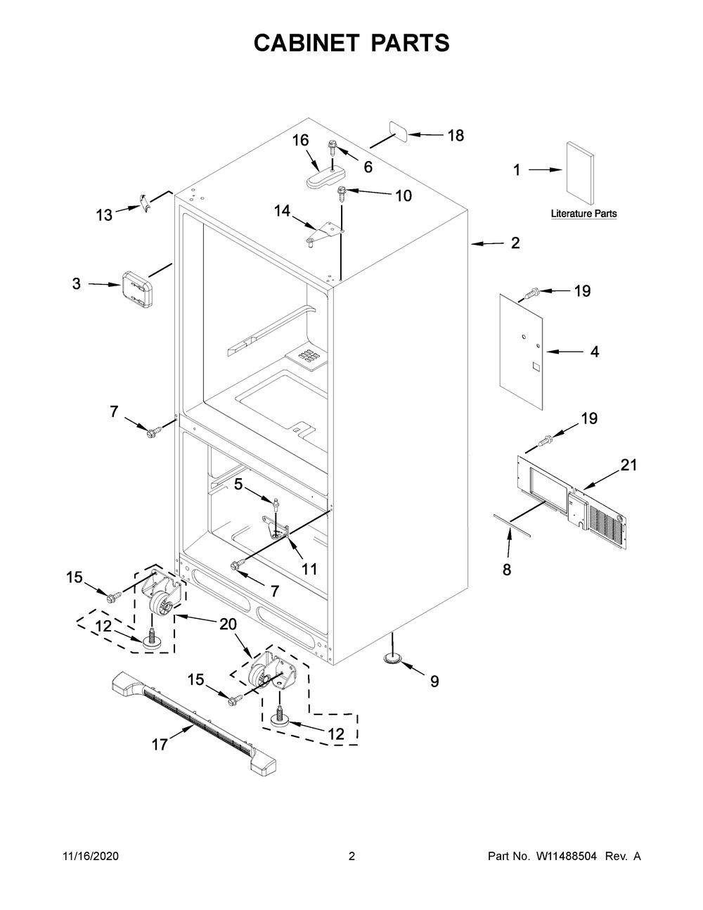Cabinet Parts Diagram and Parts List for WRB329RFBM02  Whirlpool Refrigerator