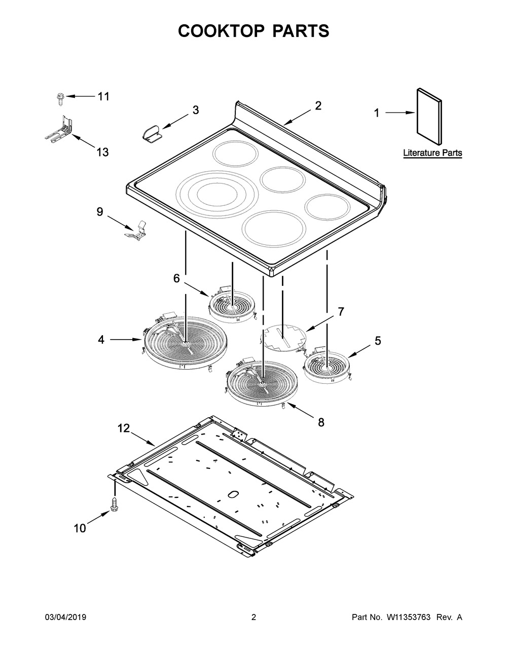 Cooktop Parts Diagram and Parts List for YWFE745H0FS2  Whirlpool Range