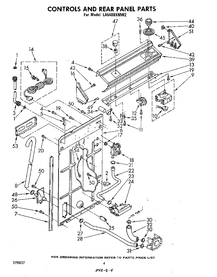 CONTROLS AND REAR PANEL Diagram and Parts List for LA5400XMW2  Whirlpool Washer