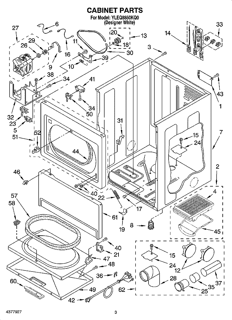 CABINET PARTS Diagram and Parts List for YLEQ8850KQ0  Whirlpool Dryer