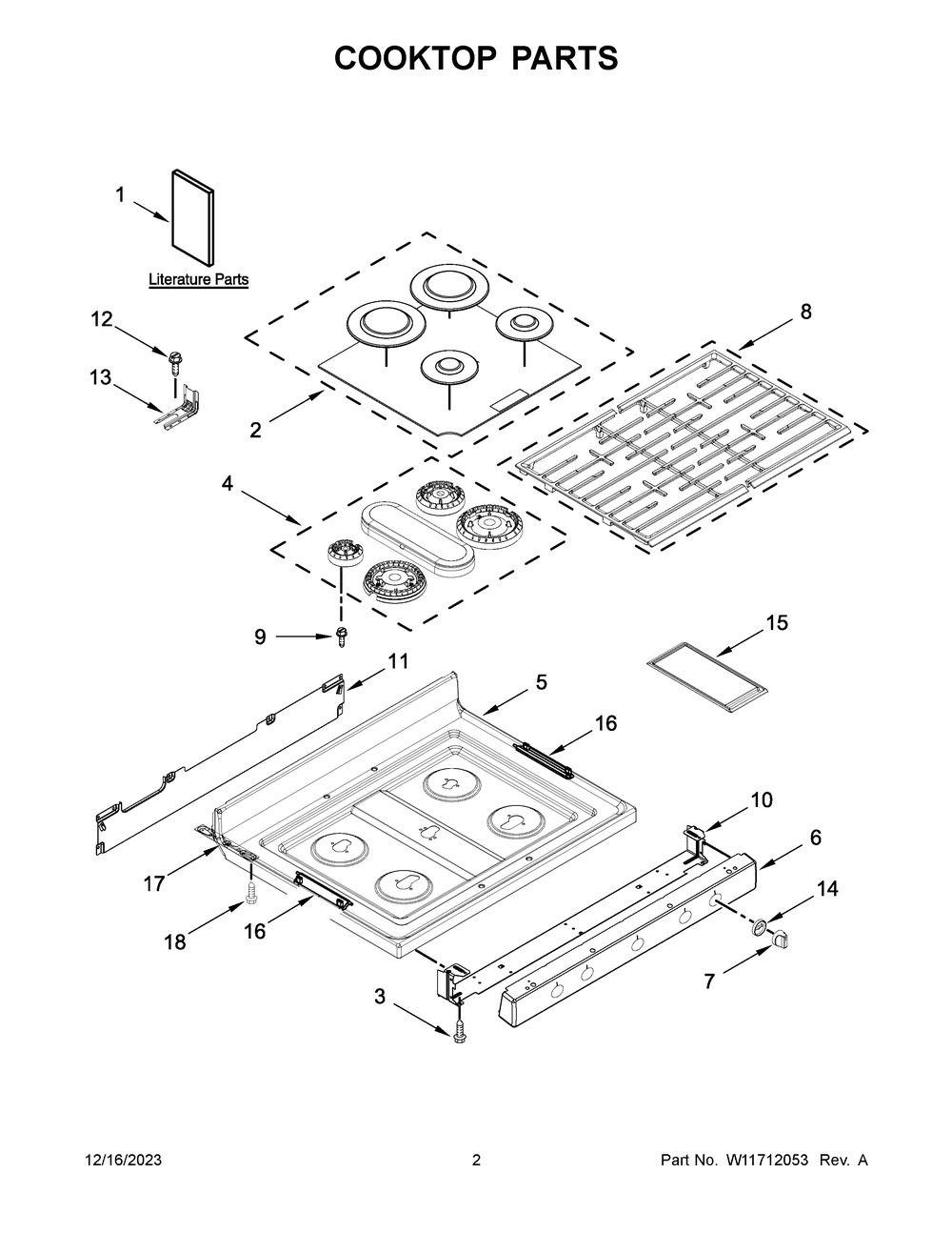 Cooktop Parts Diagram and Parts List for WFG775H0HZ6  Whirlpool Range