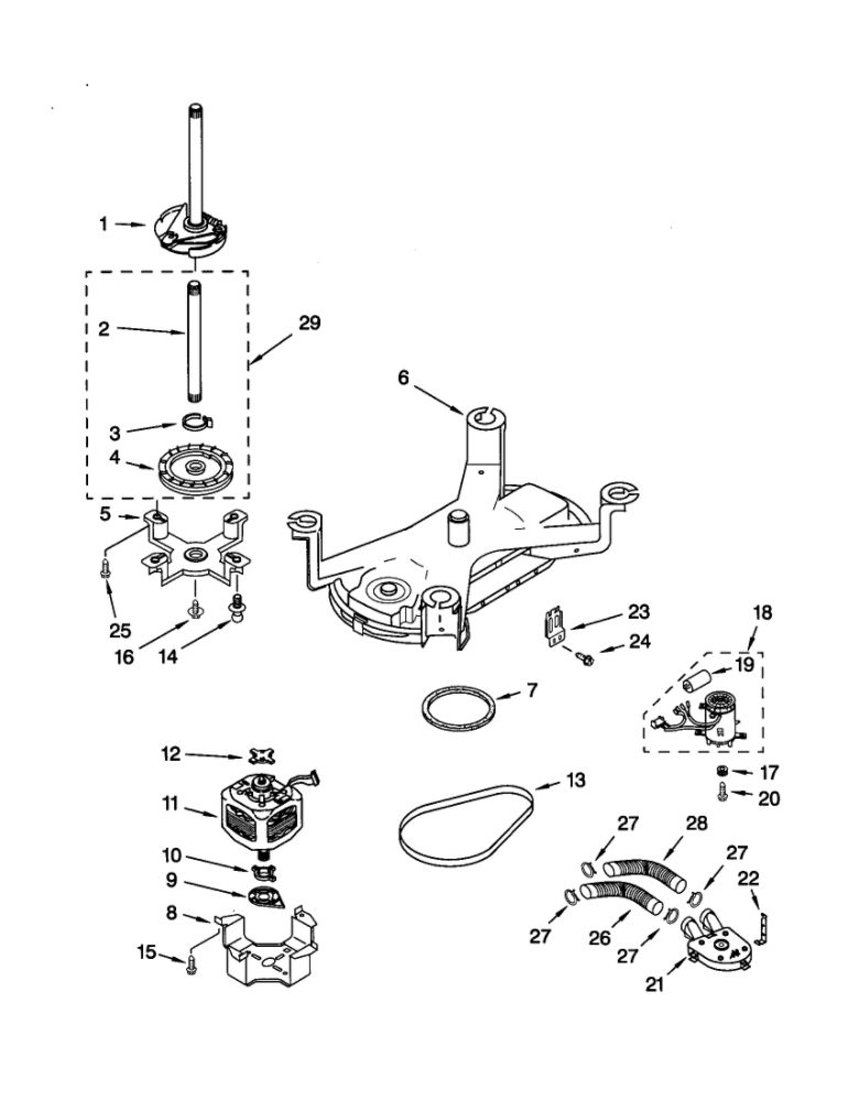 Brake, Motor And Pump Diagram and Parts List for 11021066000  Kenmore Washer