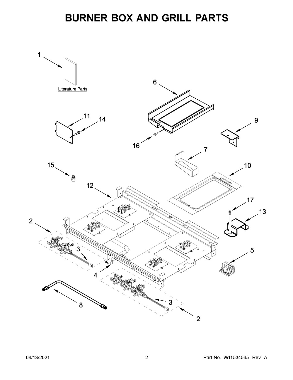 Burner Box And Grill Parts Diagram and Parts List for JDRP636HL01  Whirlpool Range