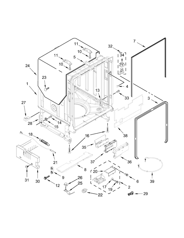 Tub And Frame Parts Diagram and Parts List for KDTM704ESS0  KitchenAid Dishwasher