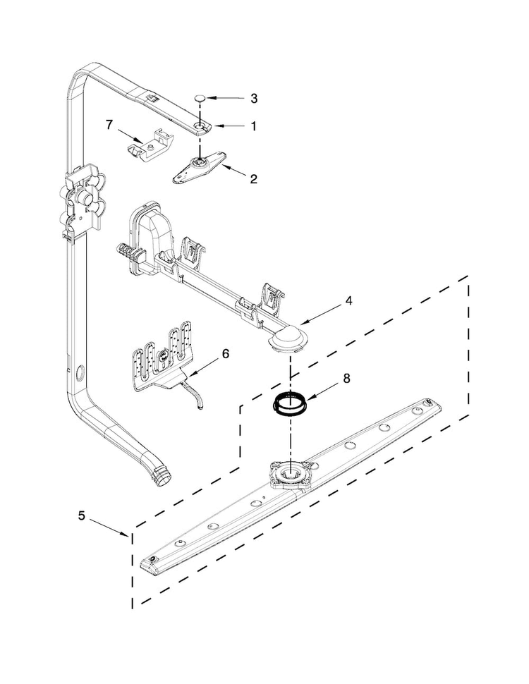 Upper Wash And Rinse Parts Diagram and Parts List for KUDE70FXBL6  KitchenAid Dishwasher