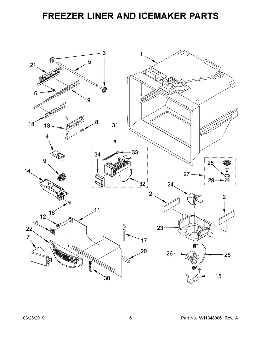 Freezer Liner And Icemaker Parts Diagram and Parts List for KRFC302EBS02  Whirlpool Refrigerator