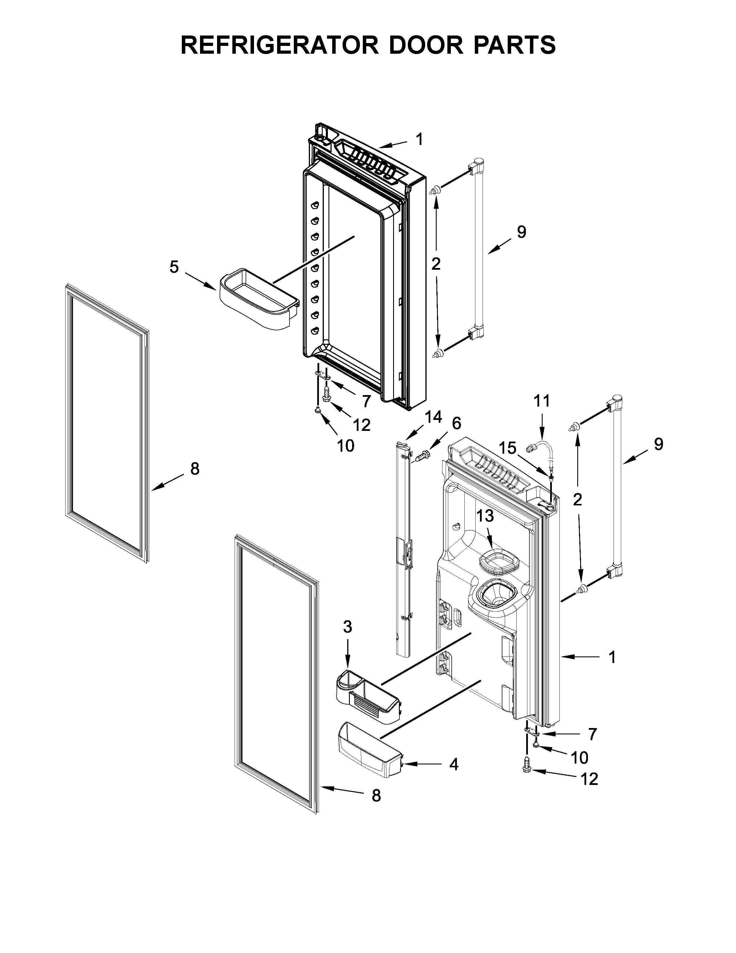 Refrigerator Door Parts Diagram and Parts List for IX7DDEXGZ000  Whirlpool Refrigerator