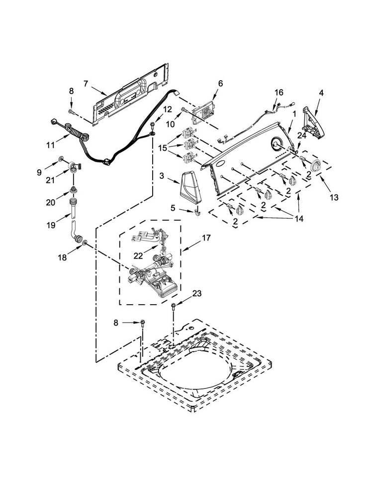Controls And Water Inlet Parts Diagram and Parts List for 4GWTW4800YQ3  Whirlpool Washer