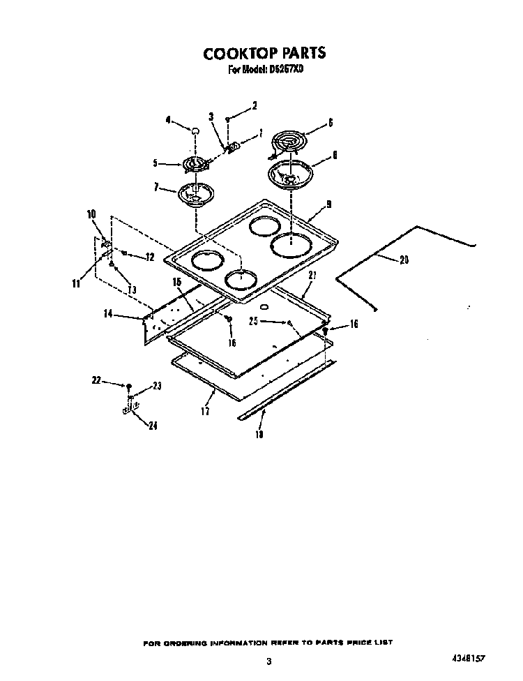 Cooktop Diagram and Parts List for D5257X0  Roper Range