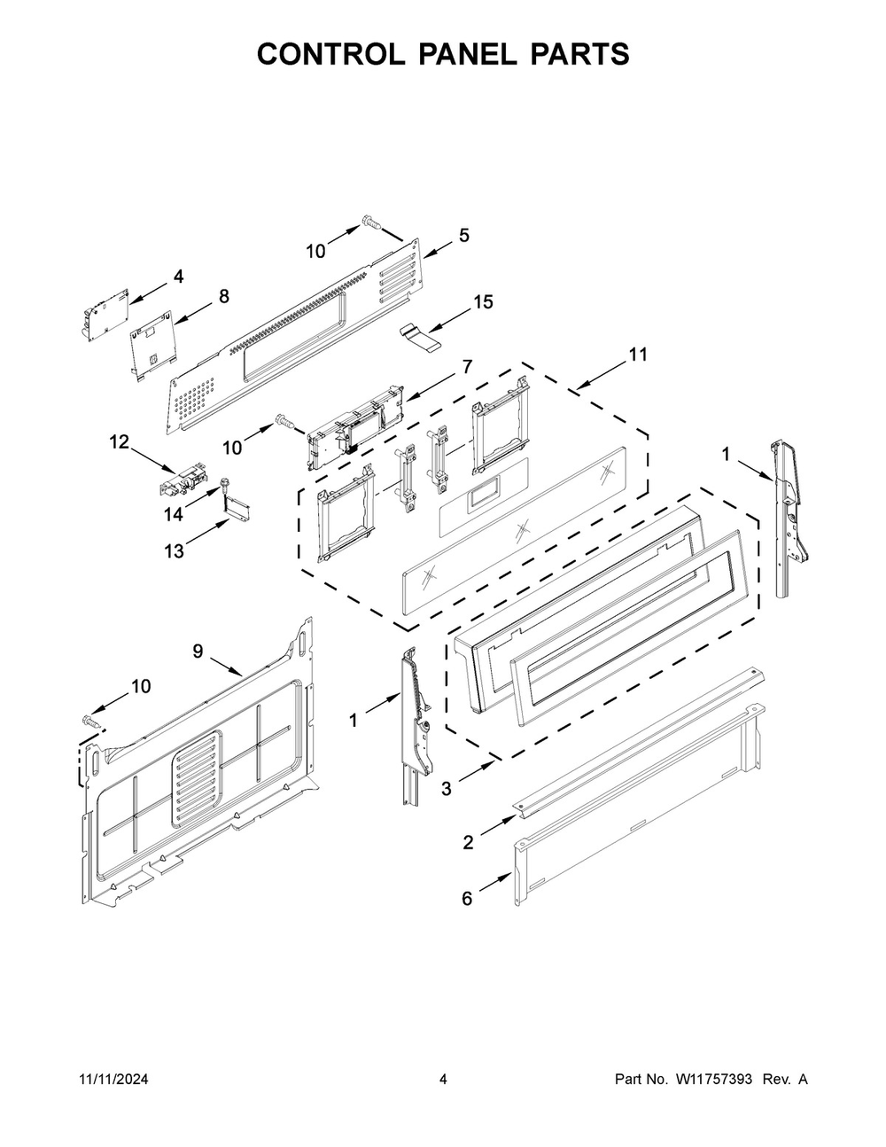 03 - Control Panel Parts Diagram and Parts List for KFGG500EBS9  Whirlpool Range