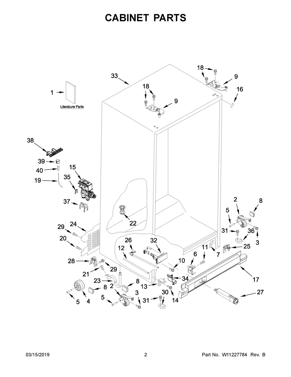 Cabinet Parts Diagram and Parts List for WRS331SDHM00  Whirlpool Refrigerator