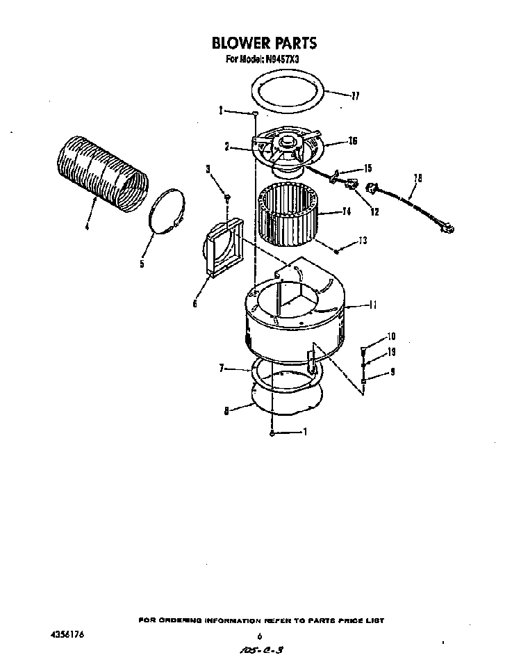 Blower Diagram and Parts List for N9457*3  Roper Range