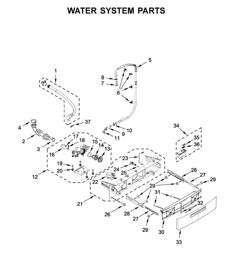 Water System Parts Diagram and Parts List for 8TWFW5620HW1  Whirlpool Washer